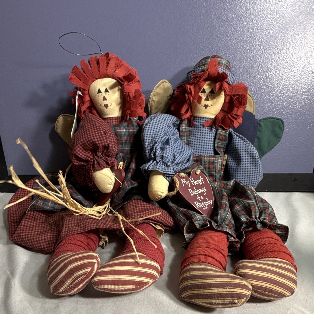 Vintage House of Lloyd Raggedy Ann & Ronnie Angel Dolls Pair 1996 1998